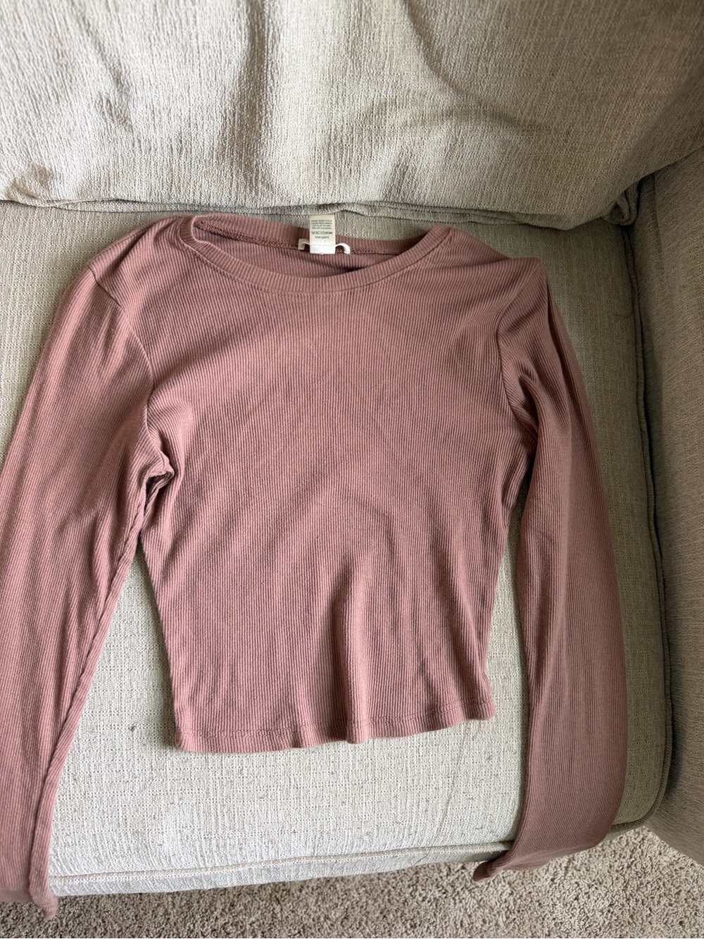 Long-Sleeve Ribbed Crewneck Top - Dusty Rose